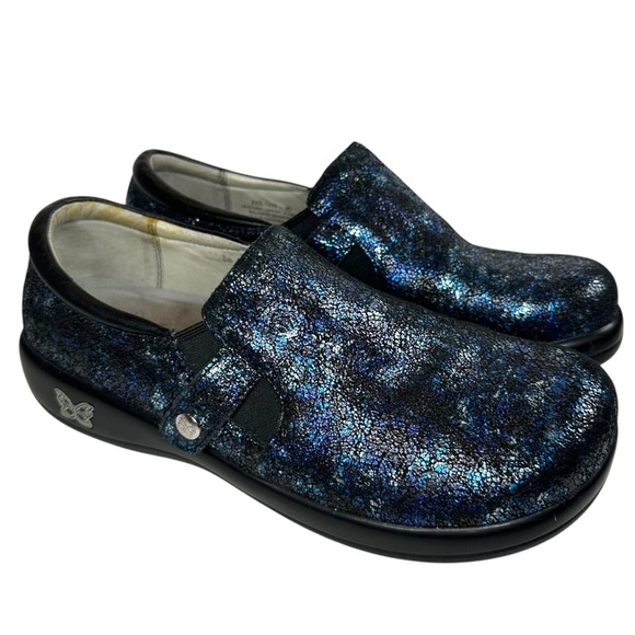 Alegria Kara Blue Metallic Sparkle Leather Clogs Size 40 - Picture 6 of 9